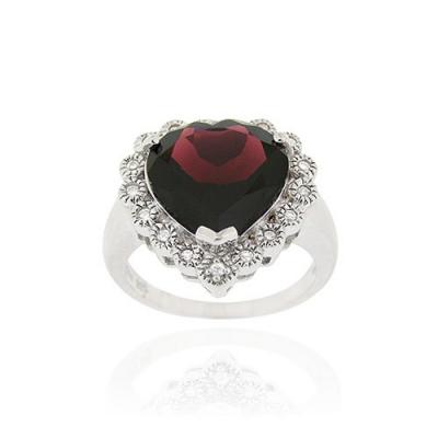 Sterling Silver 6ct. TGW Garnet & CZ Heart Ring
