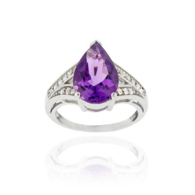 Sterling Silver 4.55ct. TGW Amethyst & CZ Teardrop Ring