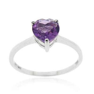 Sterling Silver Amethyst Solitaire Heart Ring Size 9
