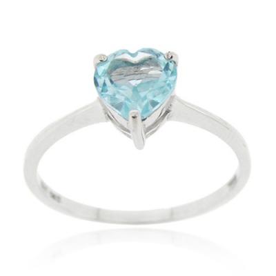 Sterling Silver Blue Topaz Solitaire Heart Ring