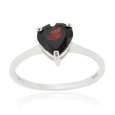 Sterling Silver Garnet Solitaire Heart Ring