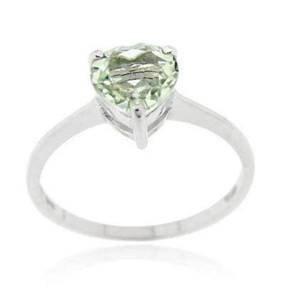 Sterling Silver Green Amethyst Solitaire Heart Ring