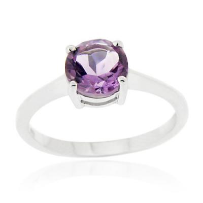 Sterling Silver Amethyst Solitaire Round Ring Size 6