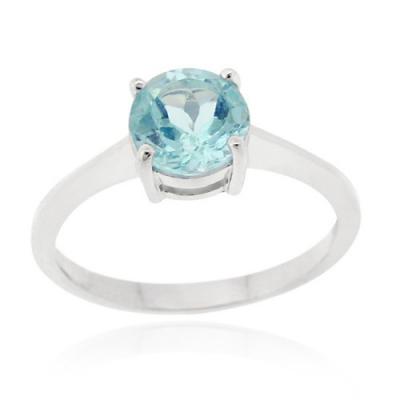 Sterling Silver Blue Topaz Round Solitaire  Ring Size 7