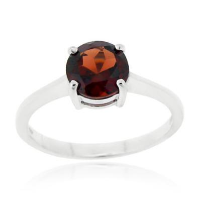 Sterling Silver Garnet Solitaire Round Ring Size 5