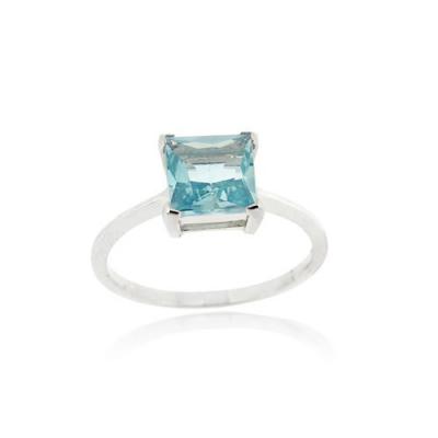 Sterling Silver Blue Topaz Solitaire Square Ring