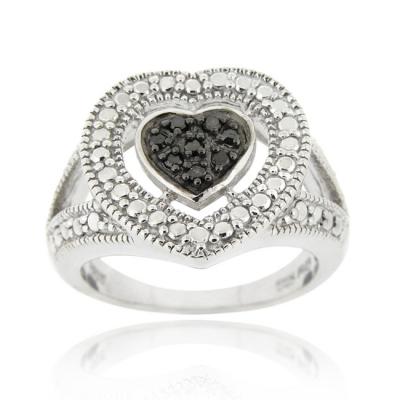 Sterling Silver 1/10ct TDW Black Diamond Heart Ring