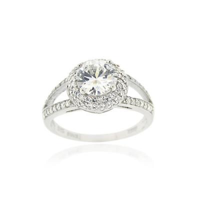 Sterling Silver CZ Round Bridal Engagement Ring Size 10