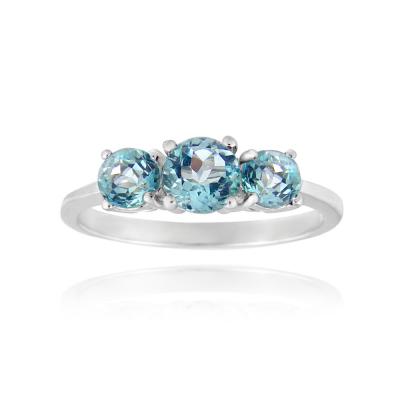 Sterling Silver Blue Topaz Three Stone Ring Size 9