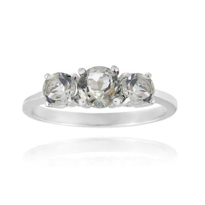 Sterling Silver .9ct Green Amethyst Three Stone Ring