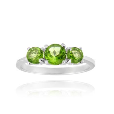 Sterling Silver Peridot Three Stone Ring Size 6