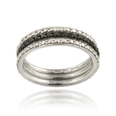 Sterling Silver 2/5ct Black Diamond Stackable Eternity Band Rings Set Size 10