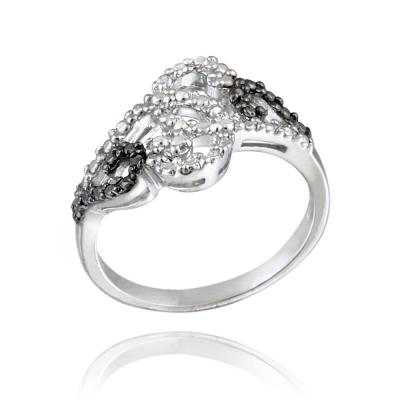 Sterling Silver Black Diamond Accent Swirl Design Ring Size 5