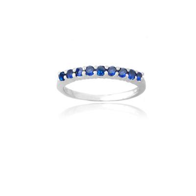 Sterling Silver Created Blue Sapphire Semi-Eternity Band Ring Size 6