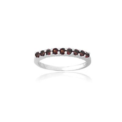 Sterling Silver Garnet Semi-Eternity Band Ring  Size 6