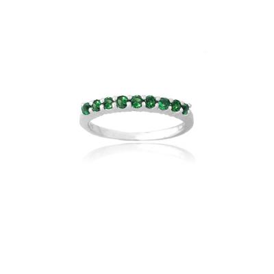 Sterling Silver Created Green Quartz Semi-Eternity Band Ring Size 8