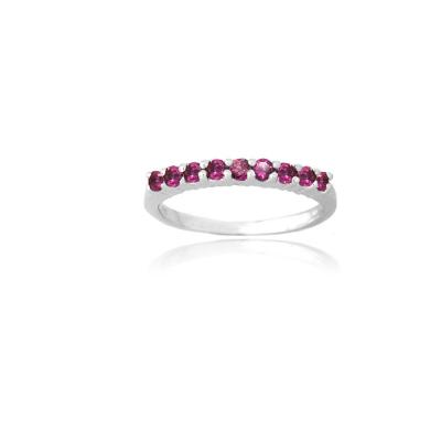 Sterling Silver Created Ruby Semi-Eternity Band Ring Size 6