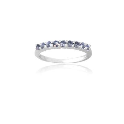 Sterling Silver Tanzanite CZ Semi-Eternity Band Ring Size 6