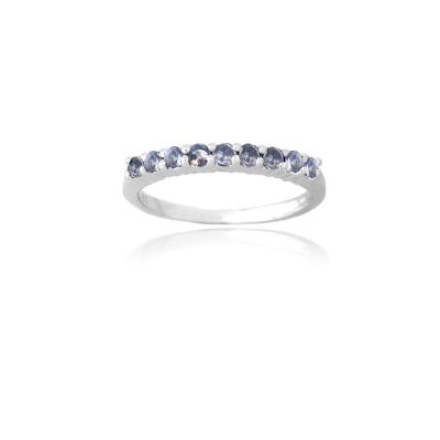 Sterling Silver Tanzanite CZ Semi-Eternity Band Ring Size 7