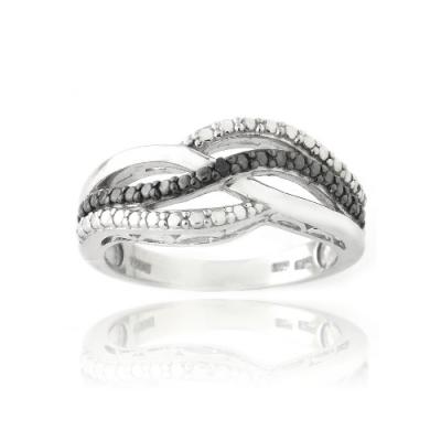 Sterling Silver Black Diamond Accent Black & White Wave Design Ring Size 6