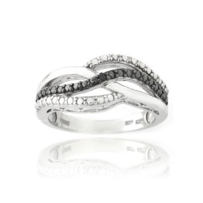 Sterling Silver Black Diamond Accent Black & White Wave Design Ring  Size 9