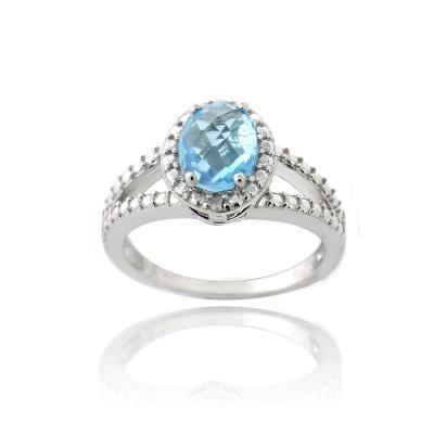 Sterling Silver 1.5ct Swiss Blue Topaz & Diamond Accent Split Band Oval Ring Size 5