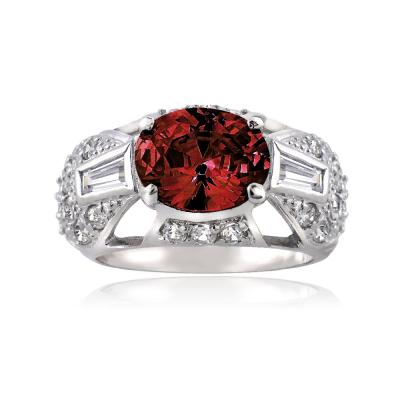 Sterling Silver Red and Simulated Diamond CZ  baguette and Pave Filigree Ring