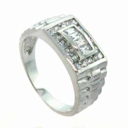 Mens Chunky Designer Inspired Band Sterling Silver Ring with Simulated Diamond CZ