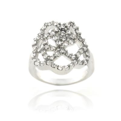 Silver Tone Crystal Rose Ring Size 6