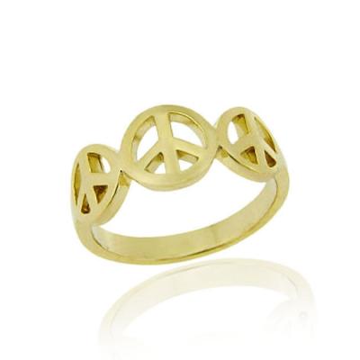 18k Gold over Sterling Silver Triple Peace Signs Ring
