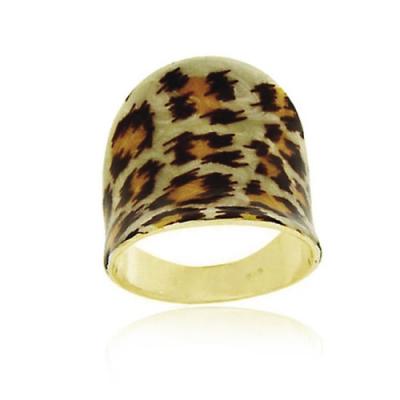 18k Gold Over Sterling Silver Enamel Leopard  Print Ring