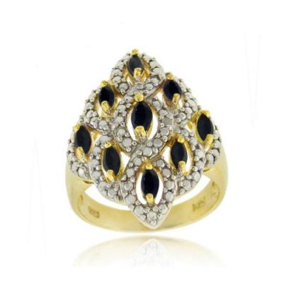 18K Gold over Sterling Silver Genuine Sapphire & Diamond Diamond Shaped Ring
