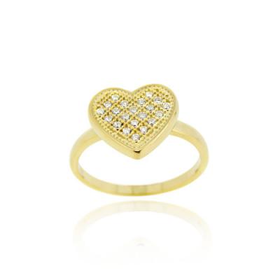 18K Gold over Sterling Silver CZ Micro Pave Heart Ring