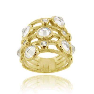 18K Gold over Sterling Silver CZ Brushed  Ring Size 6