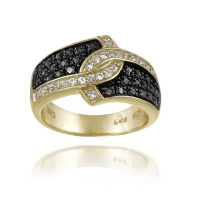 18K Gold over Sterling Silver 1/3ct Black Diamond & White Topaz Ring Size 5