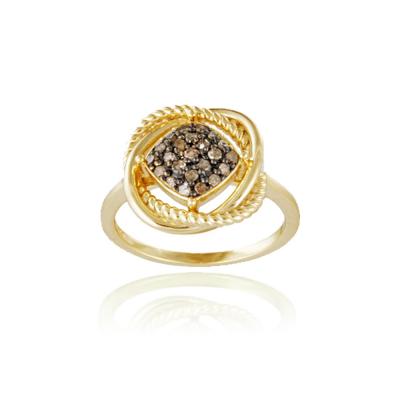 18K Gold over Sterling Silver 1/4ct Champagne Diamond Love Knot Ring Size 7