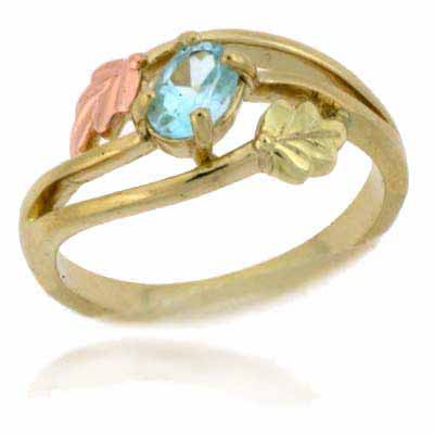 18K Gold over Sterling Silver Two Tone Blue Topaz Leaf Ring Size 7