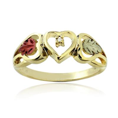 18K Gold over Sterling Silver Two Tone Diamond Accent Heart & Leaves Ring Size 5