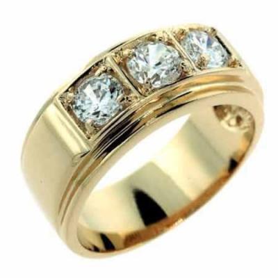 18K Gold over Sterling Silver Three Stone Mens Band Ring