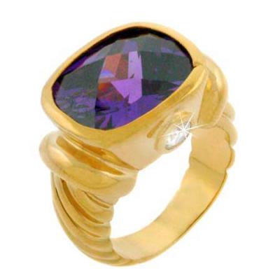 18K Gold Over Sterling Silver Purple CZ Ring Size 7