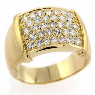 18K Gold over Sterling Silver CZ Pave Bold Mens Ring