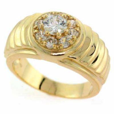 18K Gold over Sterling Silver Designer Inspired CZ Mens Ring