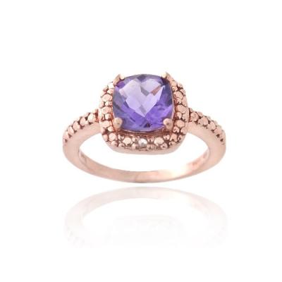 18K Rose Gold over Sterling Silver Amethyst & Diamond Accent Ring Size 6