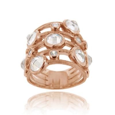 18K Rose Gold over Sterling Silver CZ Brushed Fashion Ring