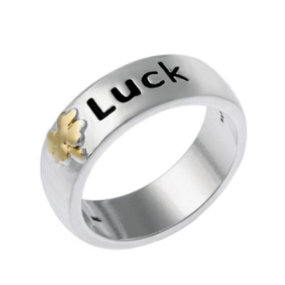 Sterling Silver & Gold Overlay Inspirational Four Leaf Clover Luck Ring