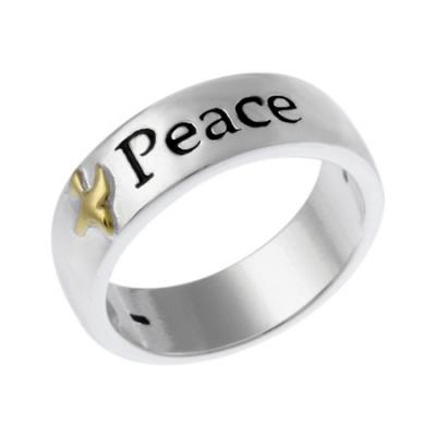 Sterling Silver & Gold Overlay Inspirational Dove & Peace Ring
