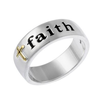 Sterling Silver & Gold Overlay Inspirational Faith & Cross Ring