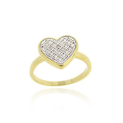 18K Gold over Sterling Silver CZ Micro Pave Heart Two-Tone Ring