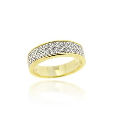 18K Gold over Sterling Silver CZ Micro Pave Two-Tone Band Ring Size 5