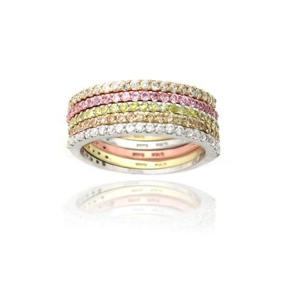 Sterling Silver  Multi-Colored CZ Stackable Half-Eternity Band Rings Size 5